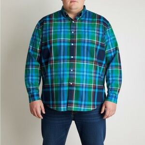 CLUB ROOM BLUE/GREEN STRIPED BUTTON DOWN LONG SLEEVE SHIRT SIZE XXL